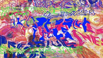 GIF with moving text and lines with colorful colors.