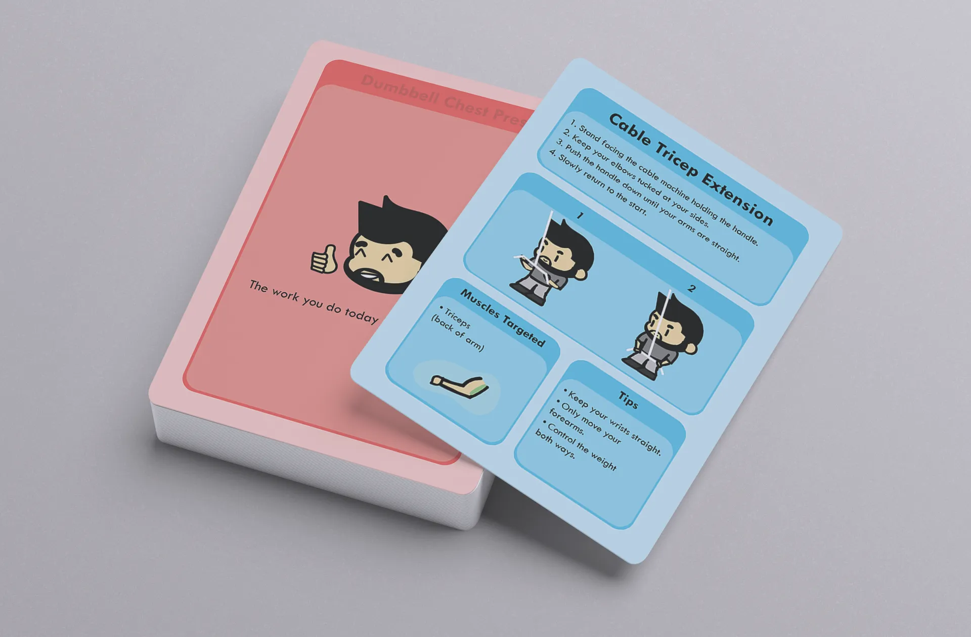 Multiple "miniFit" exercise cards laid out in showing workouts with a playful and easy-to-follow design.