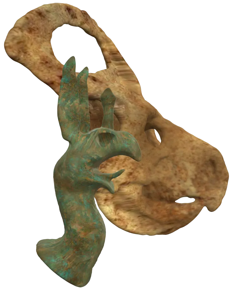 Griffin Bust with Dinosaur (Protoceratops Andrewsi) counterpart