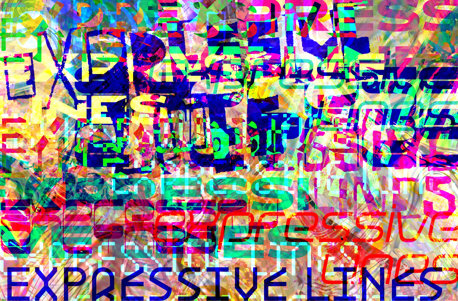 Expressive Lines Text layered on top of each other with different blending and graphics.