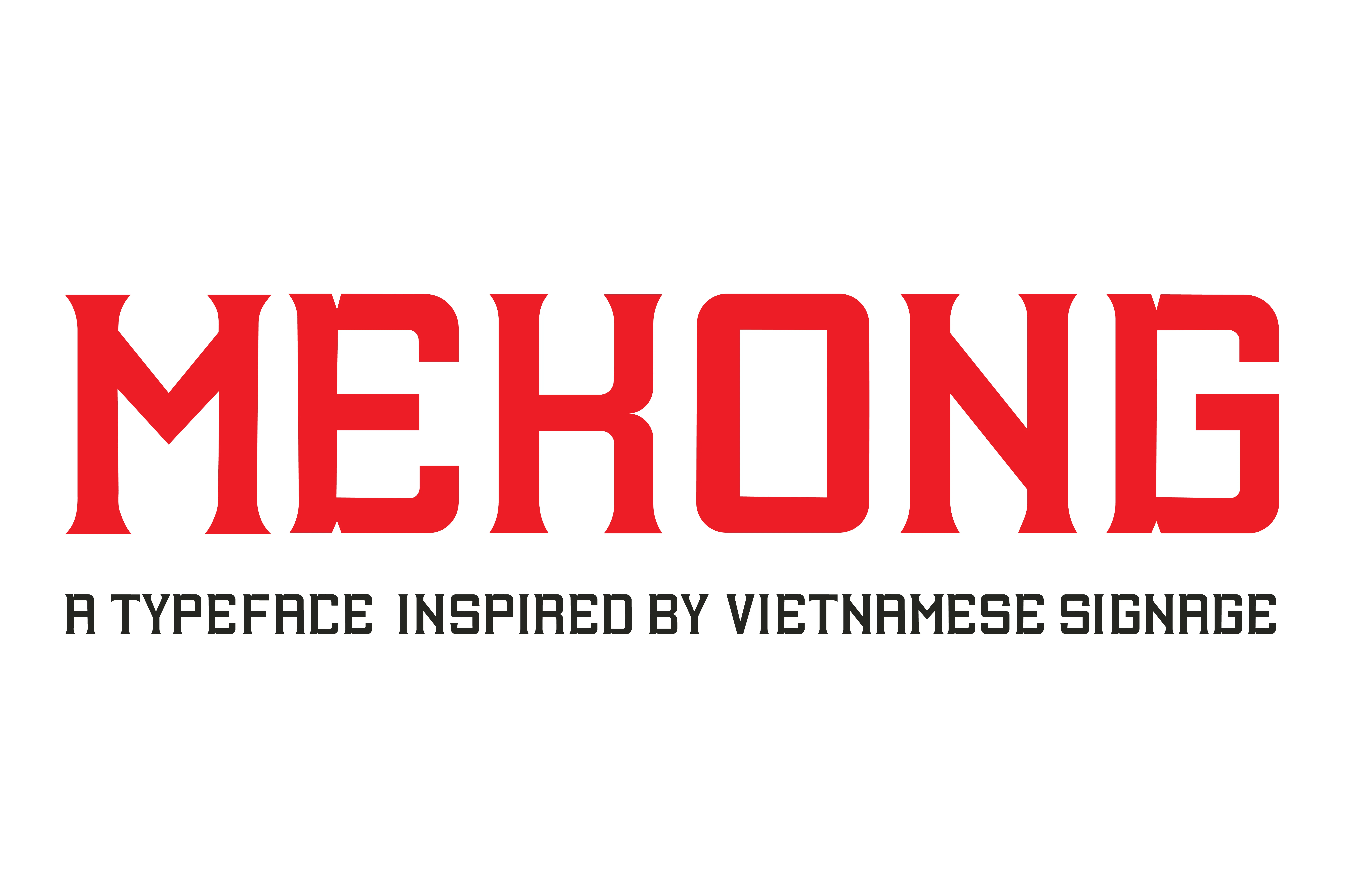 "Mekong: A Typeface Inspired by Vietnamese Signage" red text on white background in bold font