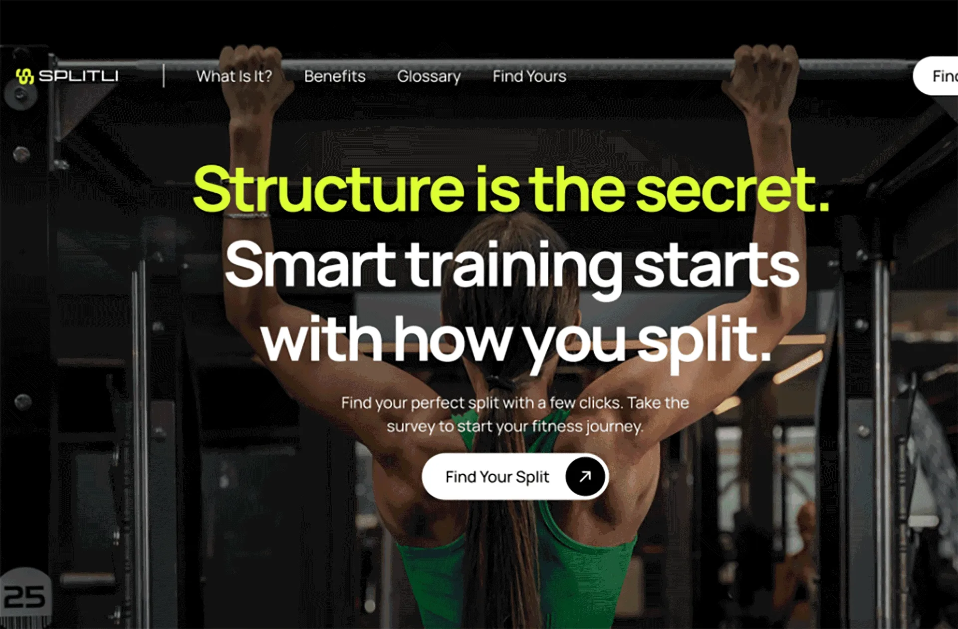 A GIF is displayed with the contents of Splitli’s website. The GIF shows twelve moving horizontal rectangles with images embedded. The page spreads shown are the landing, call-to-action, CTA buttons, Splitli’s philosophy, and a final CTA button to allow users to chronologically navigate the website. 